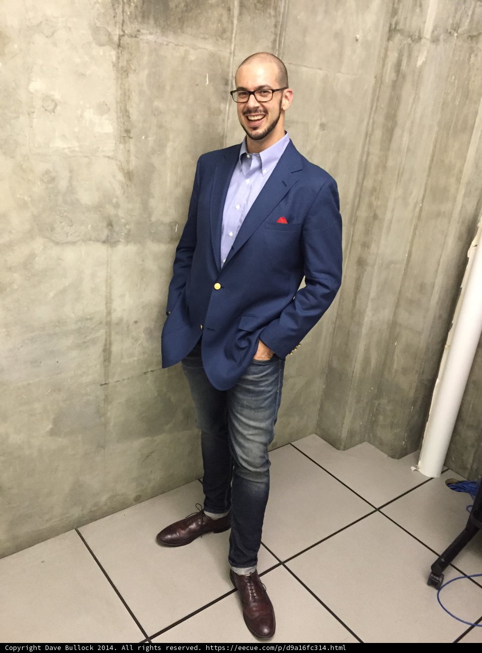 Standing tall in a blue blazer