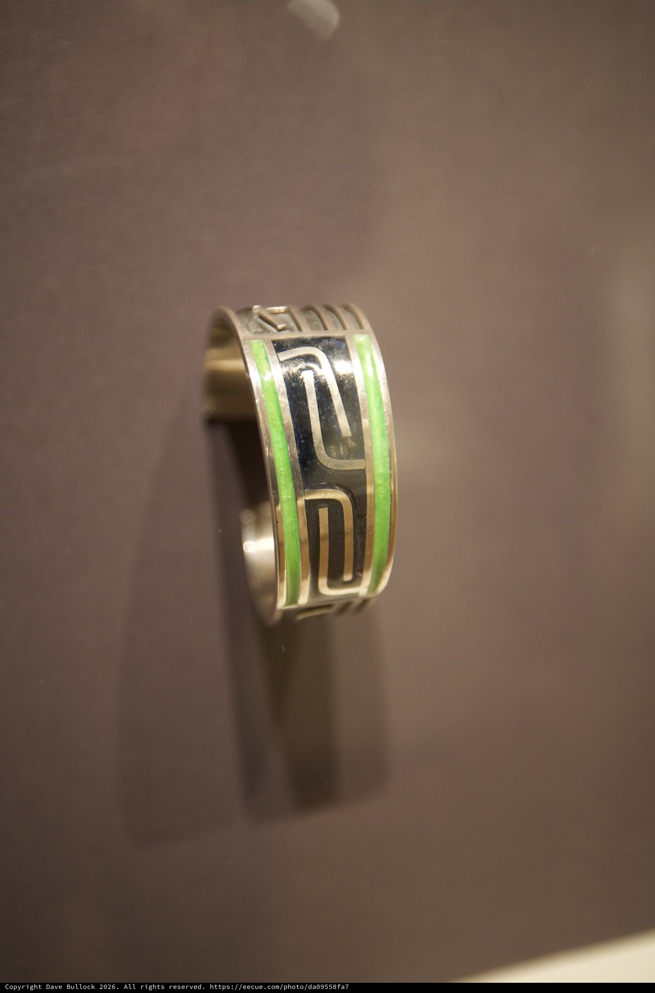 Silver and Green Inlay Ring with Geometric Design
