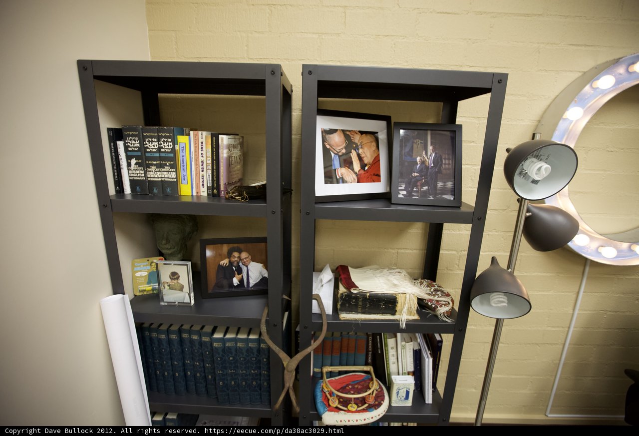 Shelf Decor with Tenzin Gyatso and Cornel West