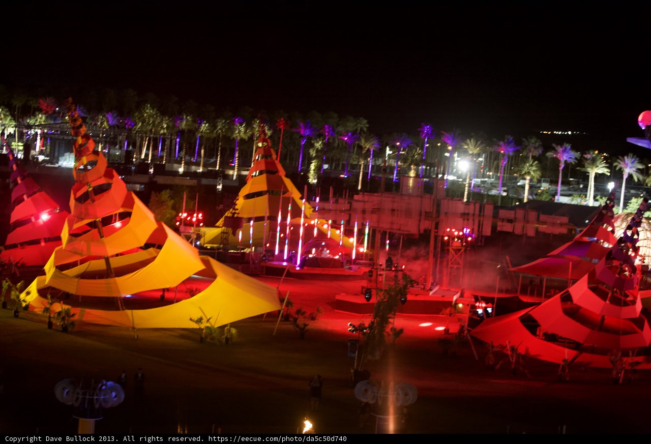 Colorful Lights and Trees at Coachella Festival