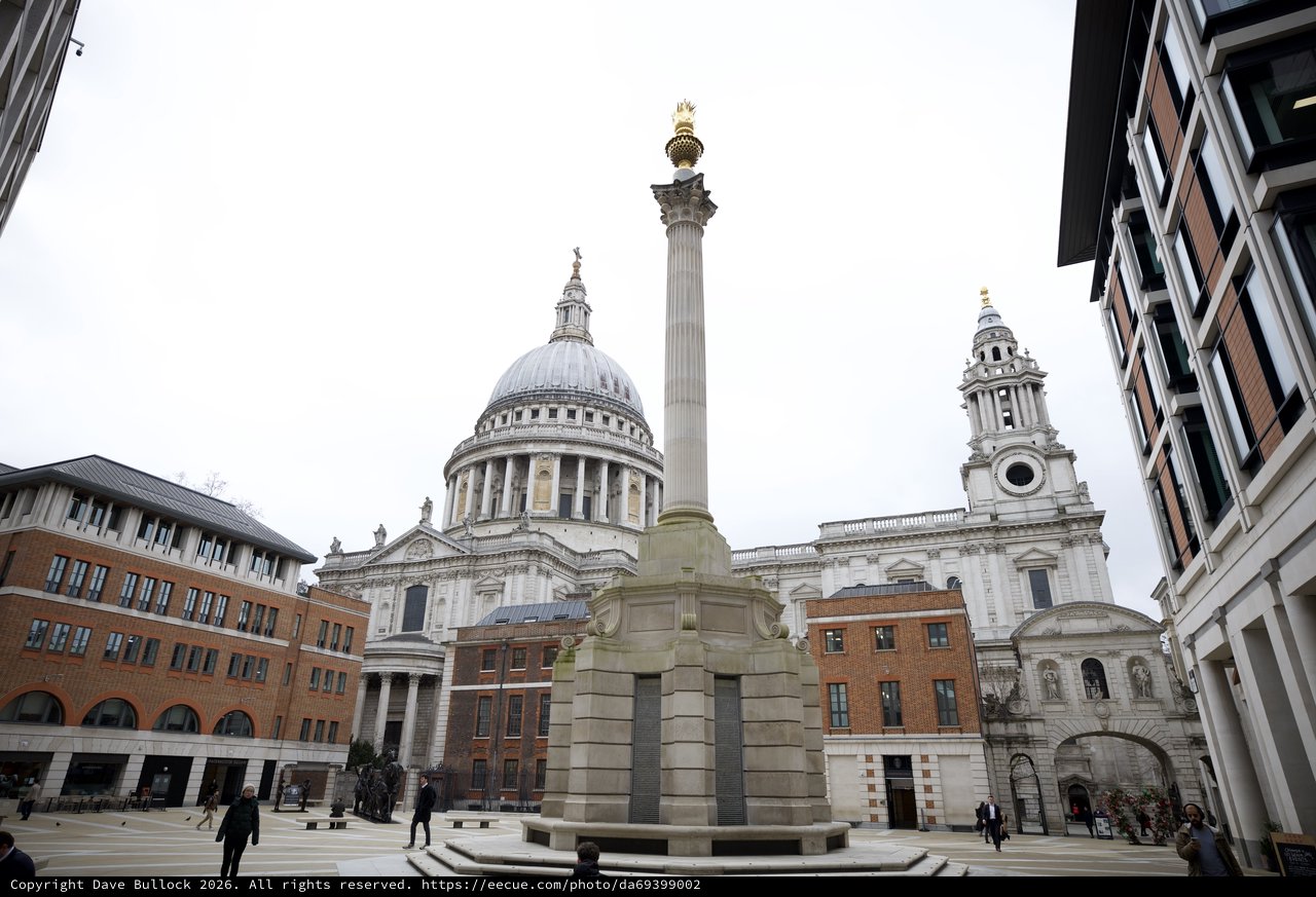 St Paul's Cathedral and Monument to the Great Fire of London