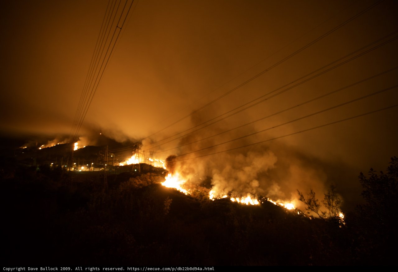 Flames Lick Night Sky in Station Fire