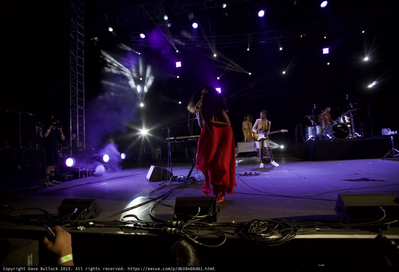 Solange Red Dress Band Guitarist Drummer Purple