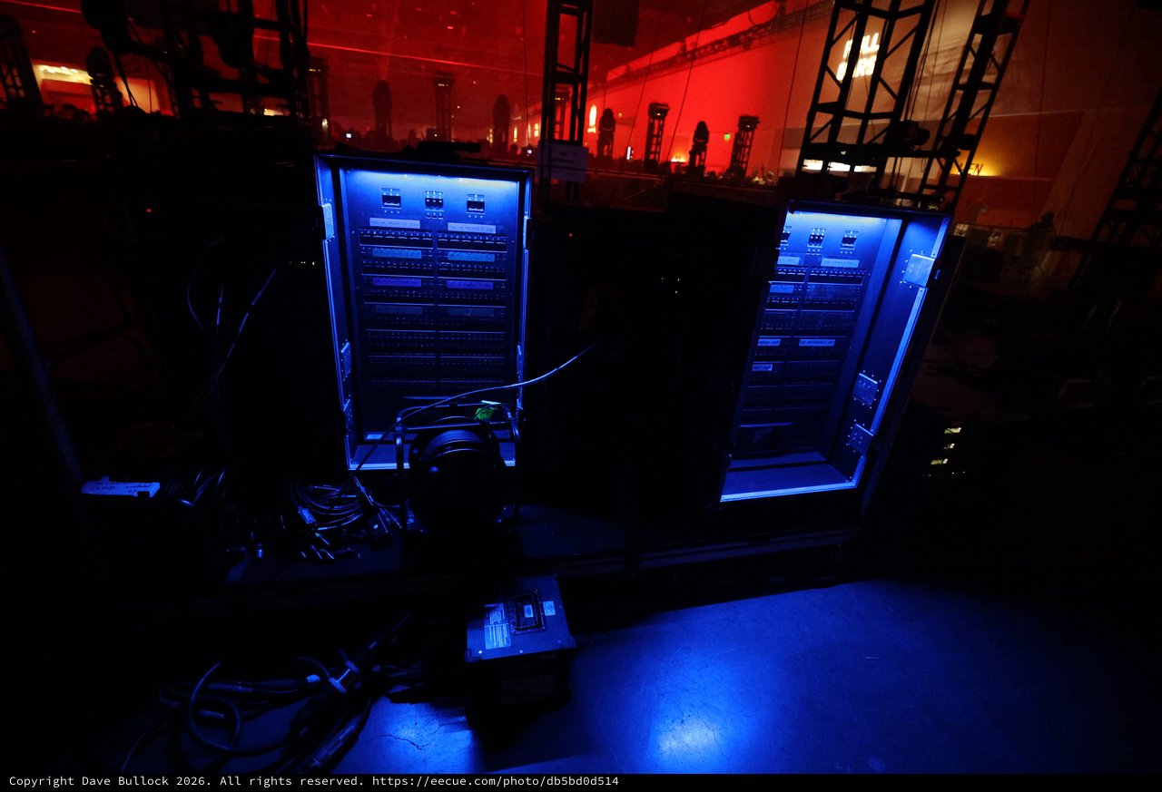 Dual Lighting Racks Glow Blue Backstage at Wobbleland