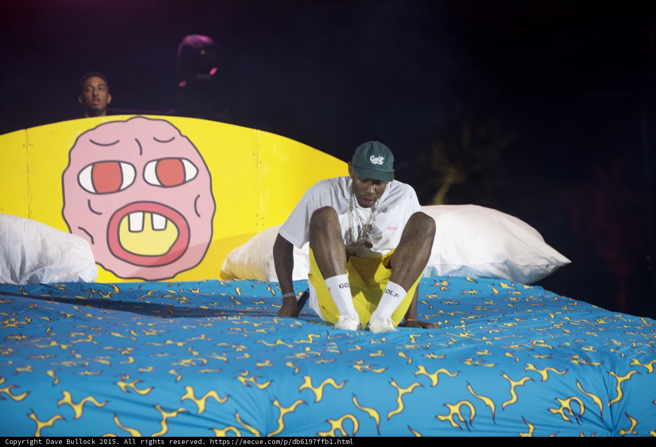 Tyler, The Creator lounges on cartoon bed