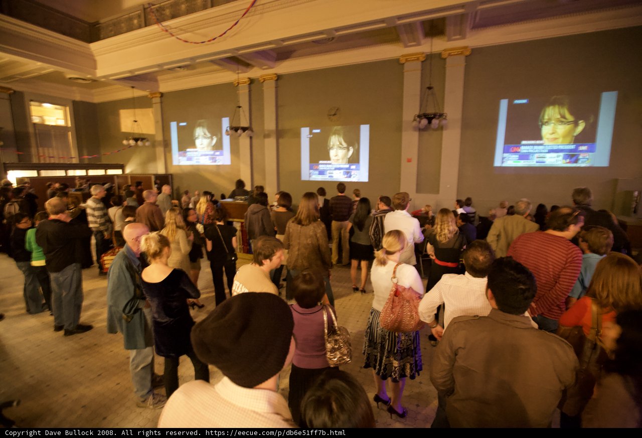 Election Day Crowd Watches Sarah Palin on TV
