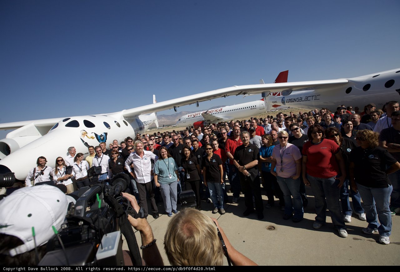 VIPs Gather Around White Knight Two at Airport