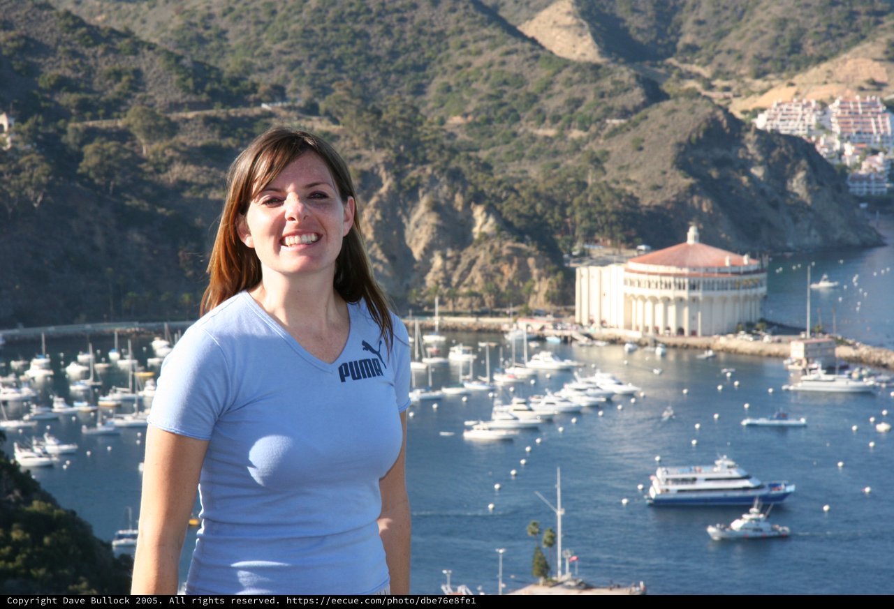 Smiling Woman Overlooking Avalon Harbor at Catalina Island