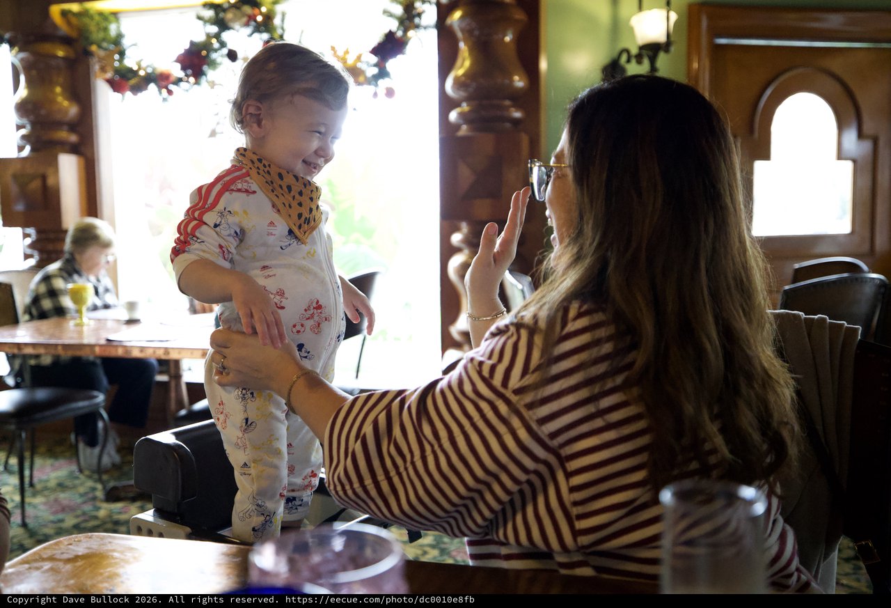 Mother Capturing Joyful Moment with Toddler at Home