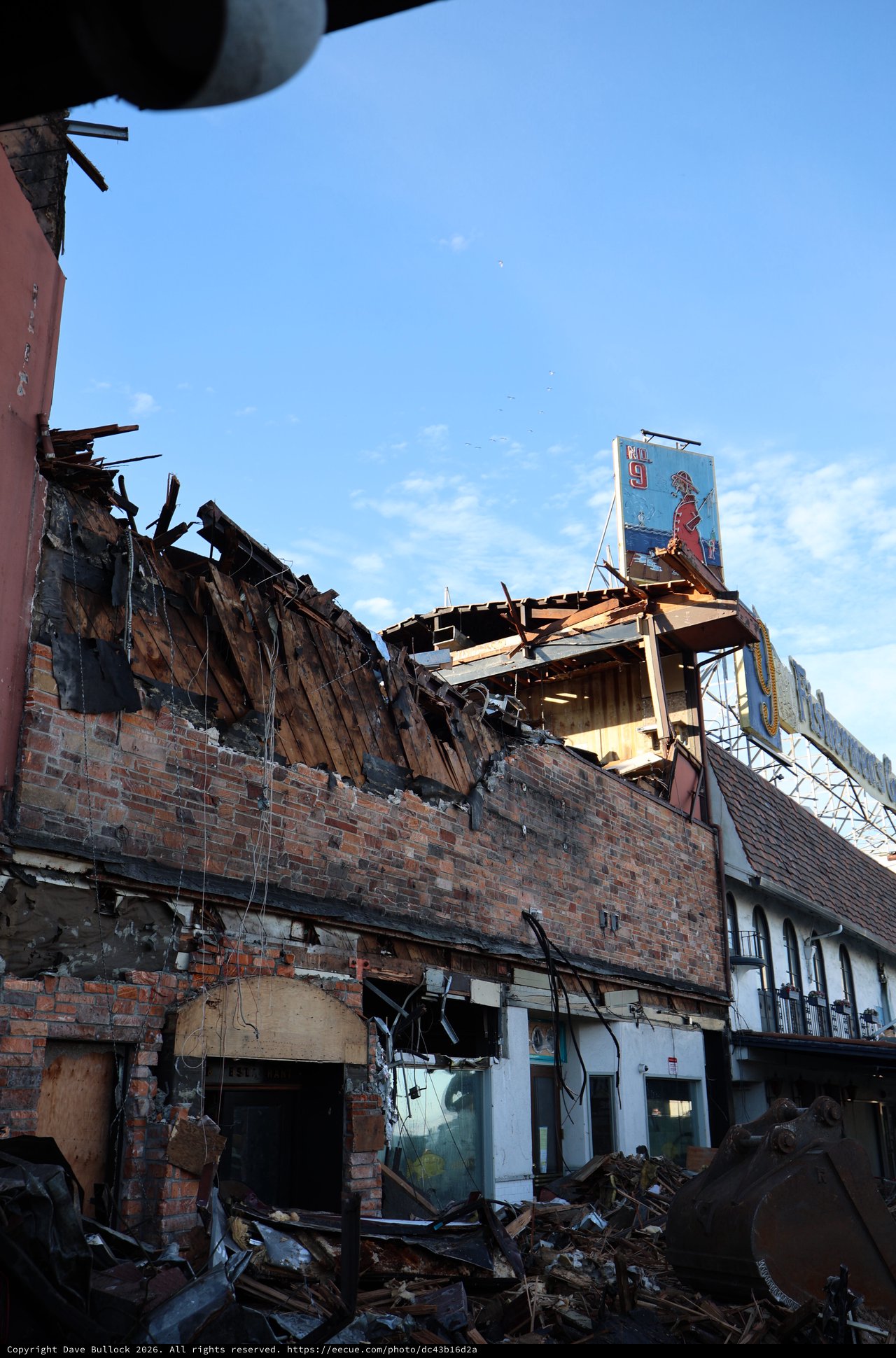 Aftermath of Urban Building Fire and Demolition