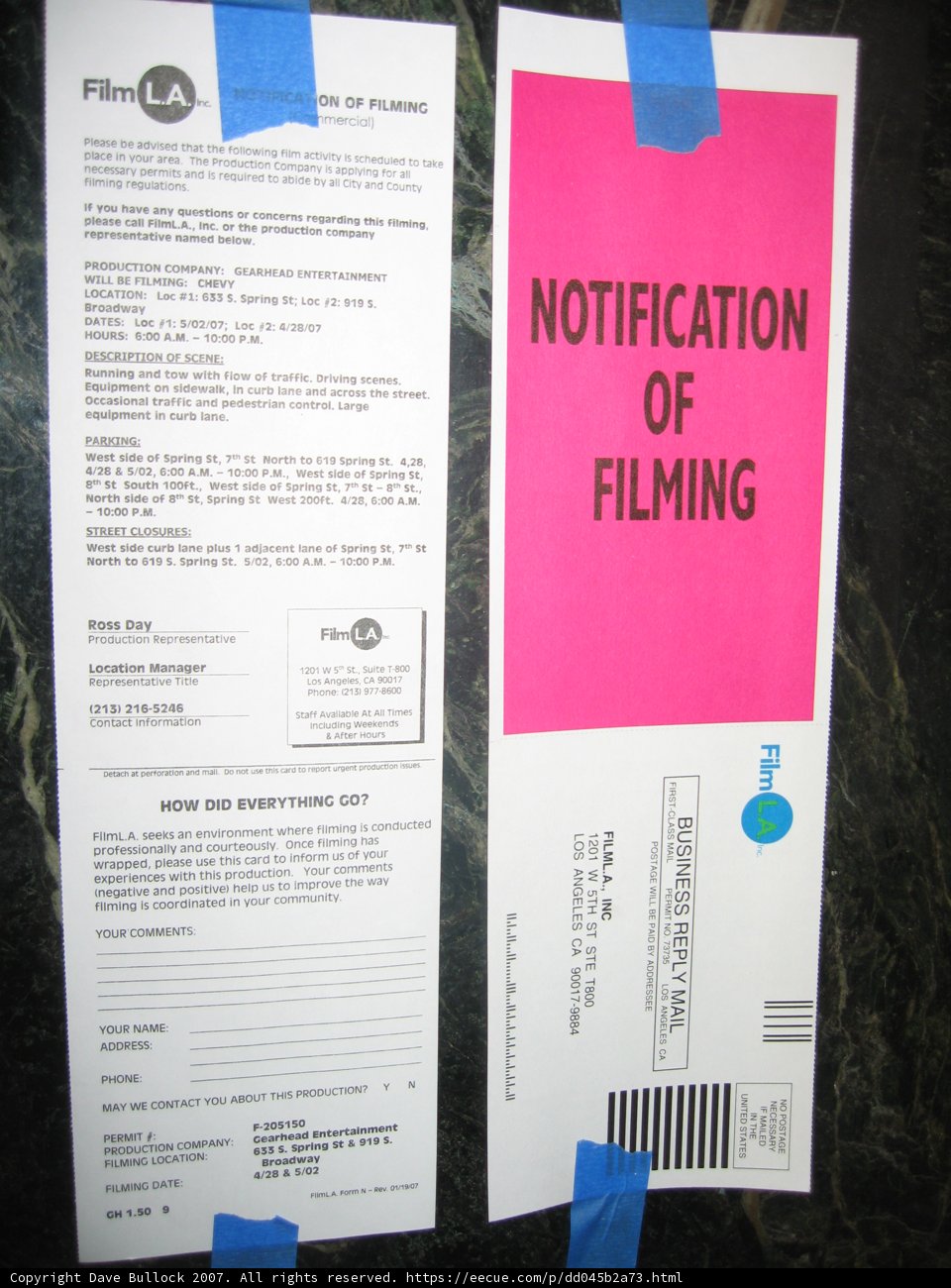 Notification of Filming Tickets