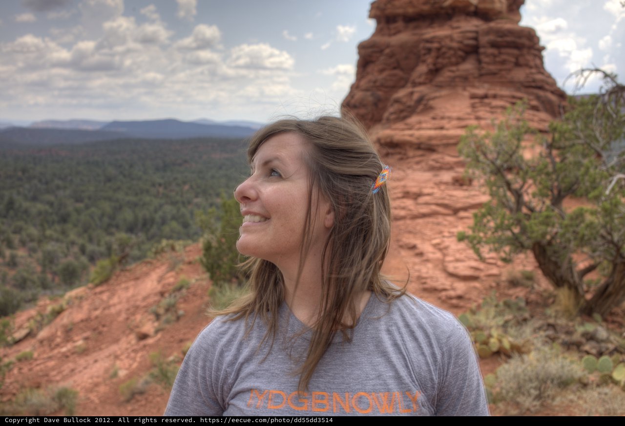 Woman Gazing Upward Amid Sedona Red Rock Formations