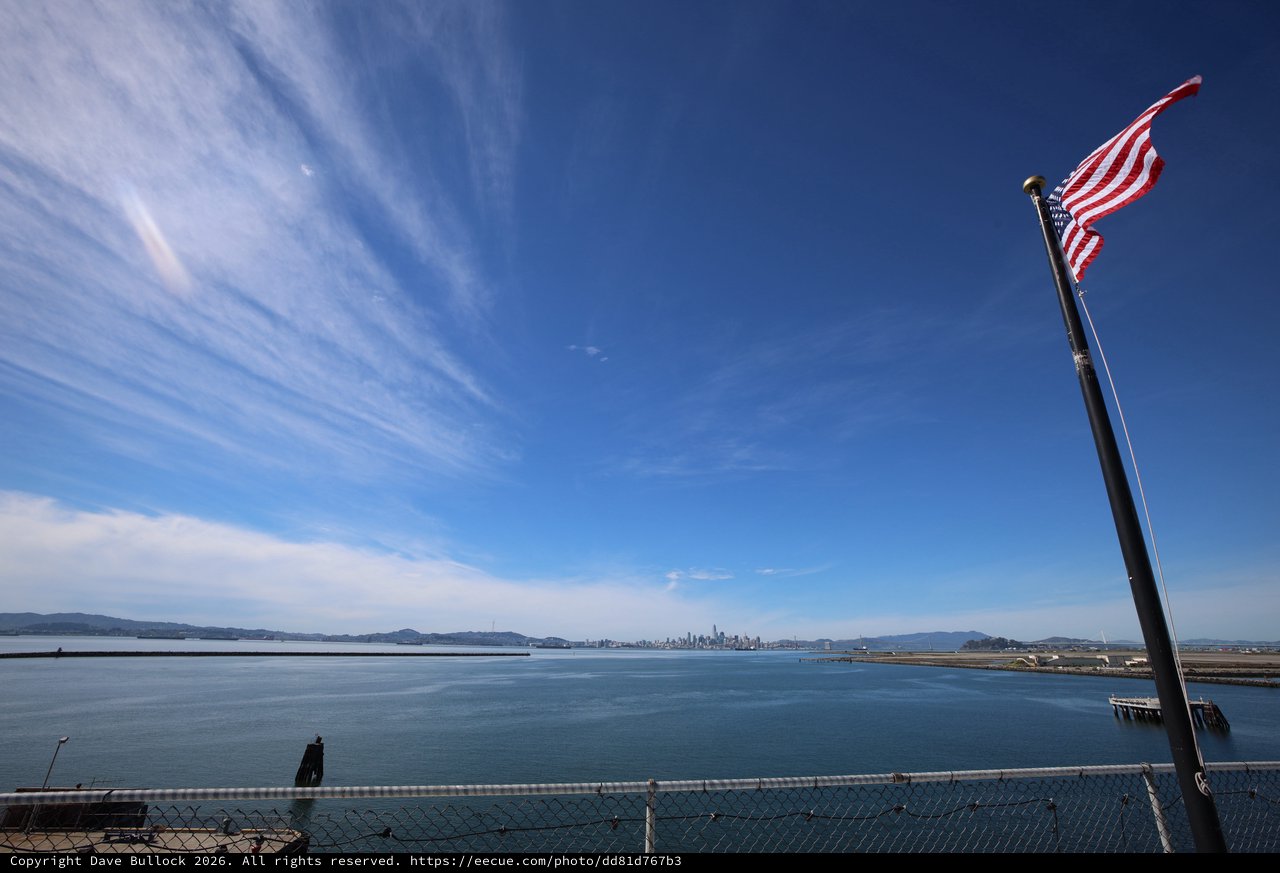 American Flag Over San Francisco Bay from USS Hornet