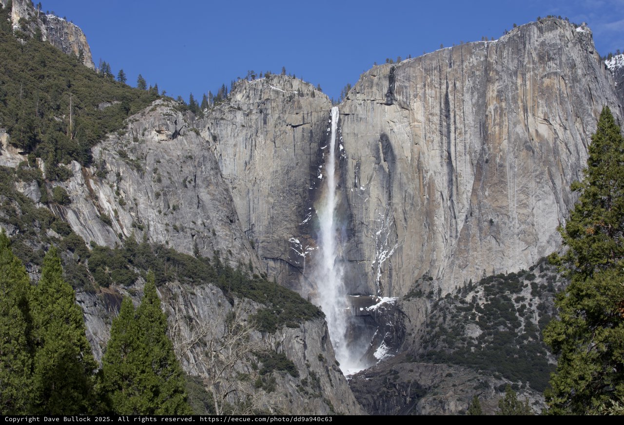 Yosemite Falls Cascading Down Granite Cliffs in Winter