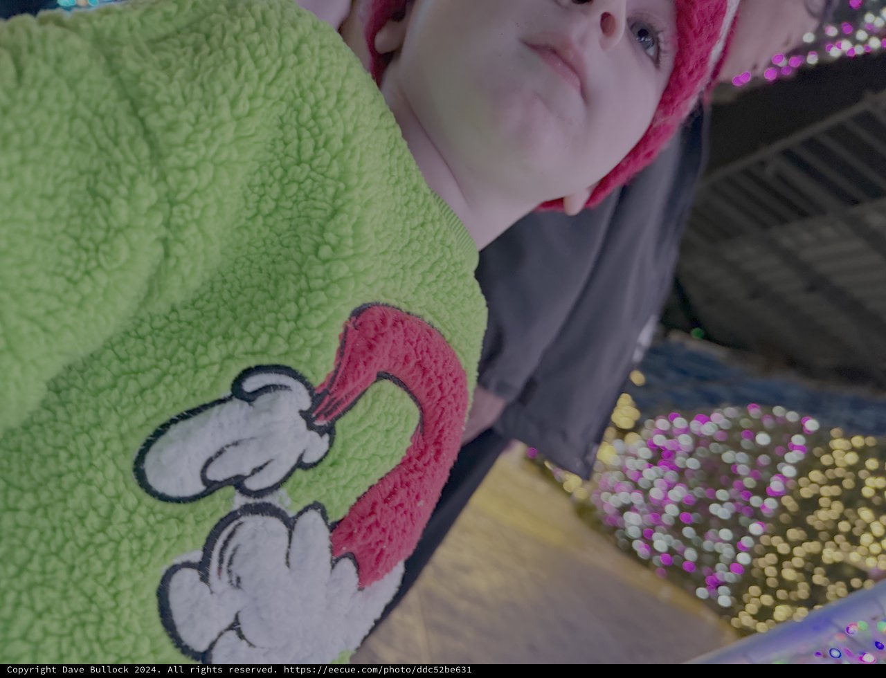 Child with Mickey Mouse Plush and Sequin Top