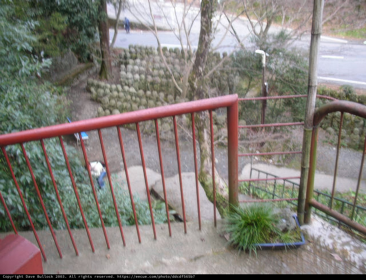 Red handrail in Kyoto Temple