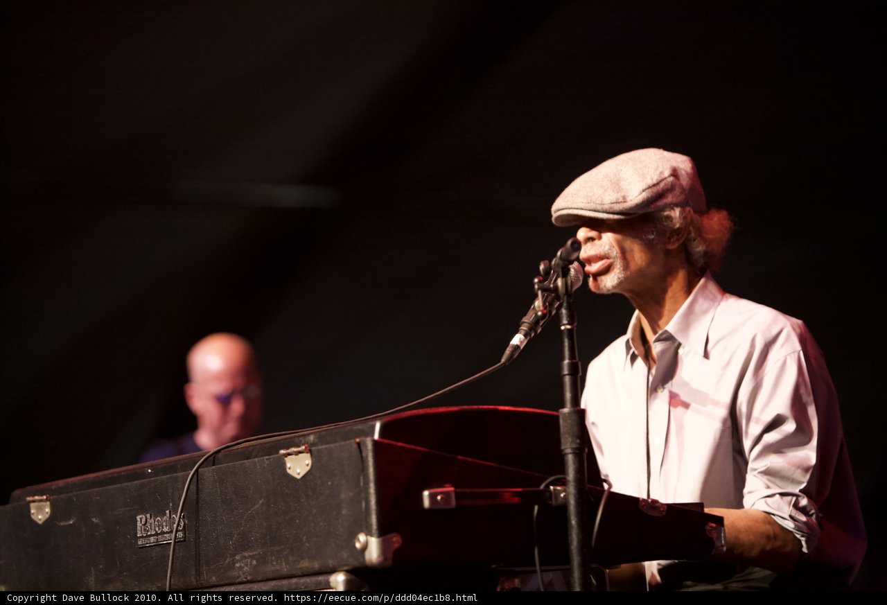 Man in Hat Playing Keyboard on Stage at 2010 Cochella Friday