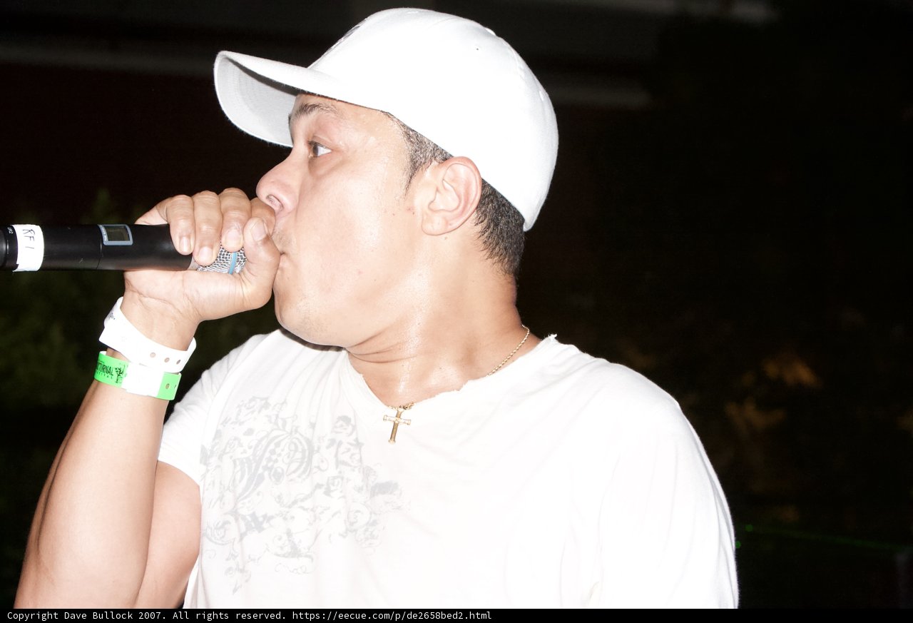 The Entertainer in the White Hat with a Microphone