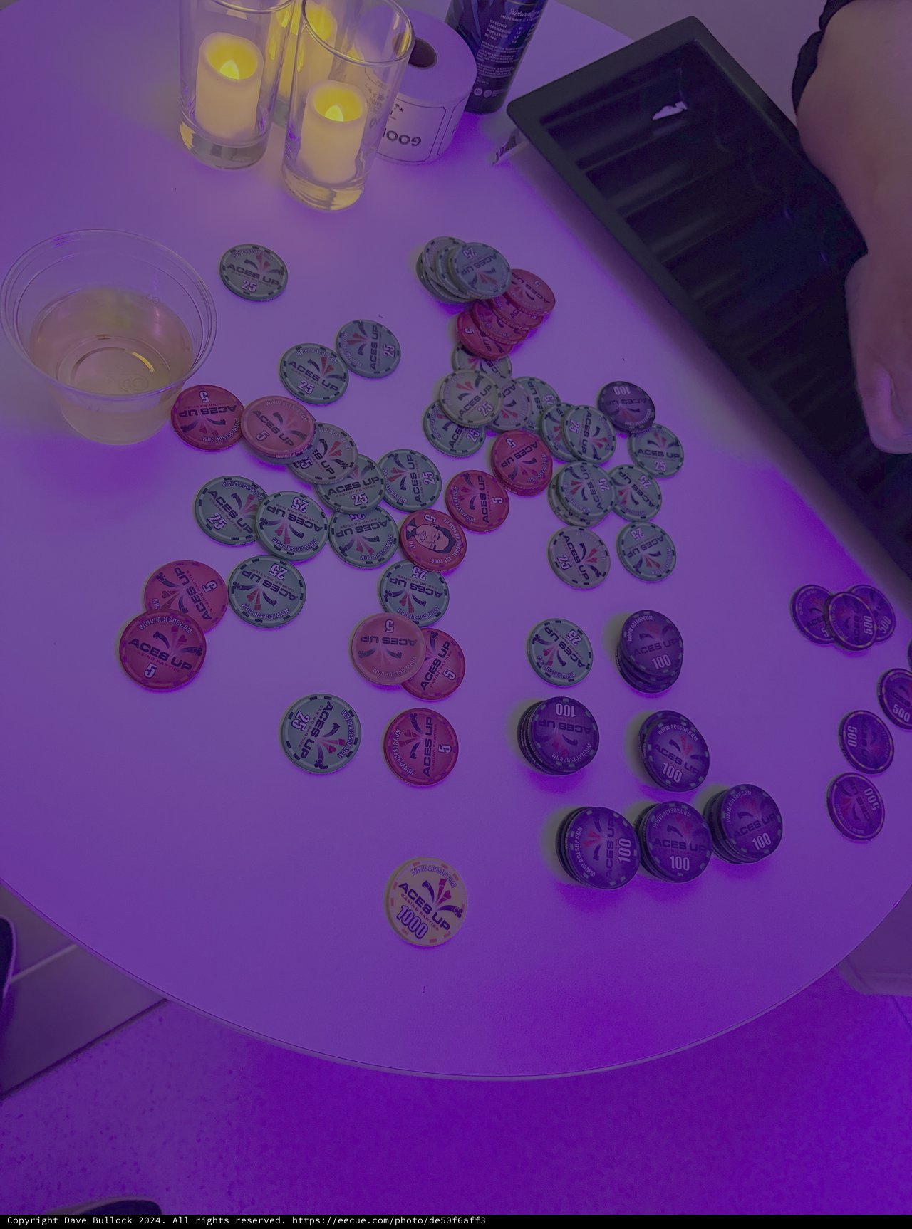 Casino Chips Under Purple Neon Light