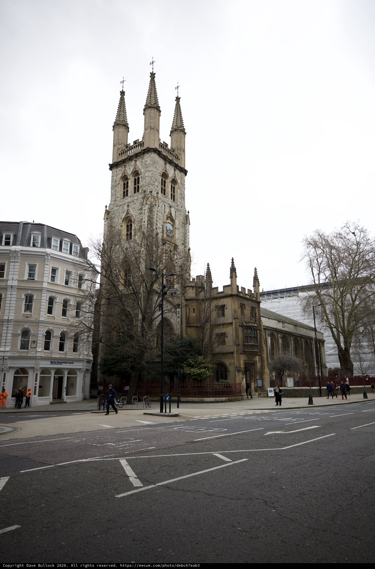 Historic Church Tower on Overcast London Day