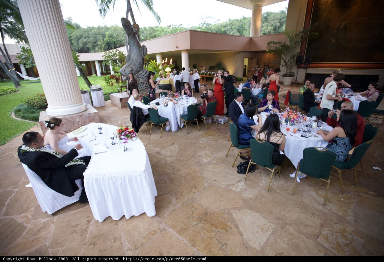 A Colorful Wedding Reception on a Flagstone Walkway