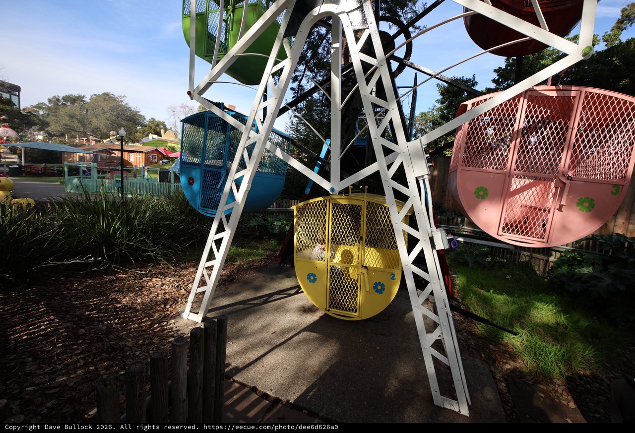 Vintage Ferris Wheel with Colorful Gondolas at Amusement Park