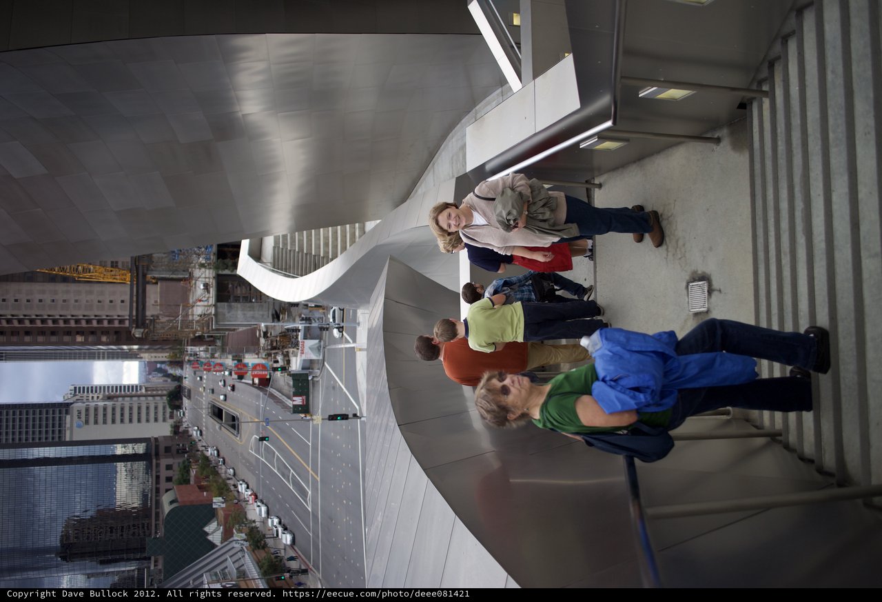 Visitors Descend Curved Stairs at Walt Disney Concert Hall