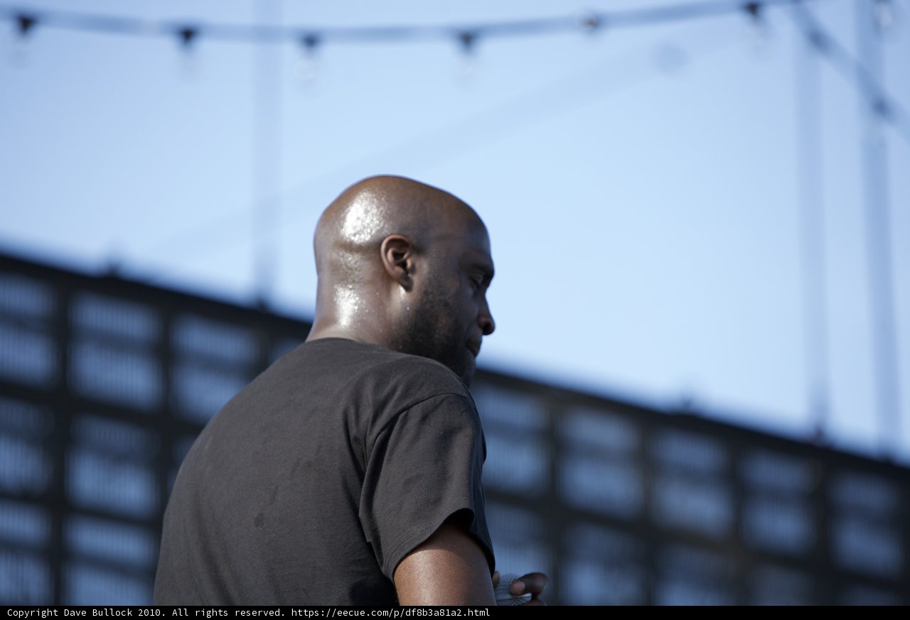 Nigel Benn poses in front of Coachella building