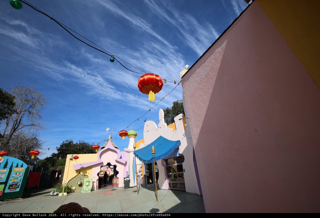 Whimsical Fantasyland Courtyard with Red Lanterns
