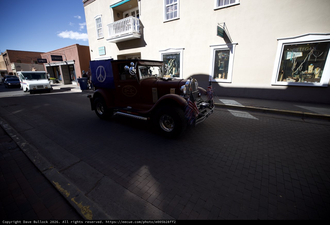 Vintage Hot Rod Cruising Santa Fe Plaza at Sunset