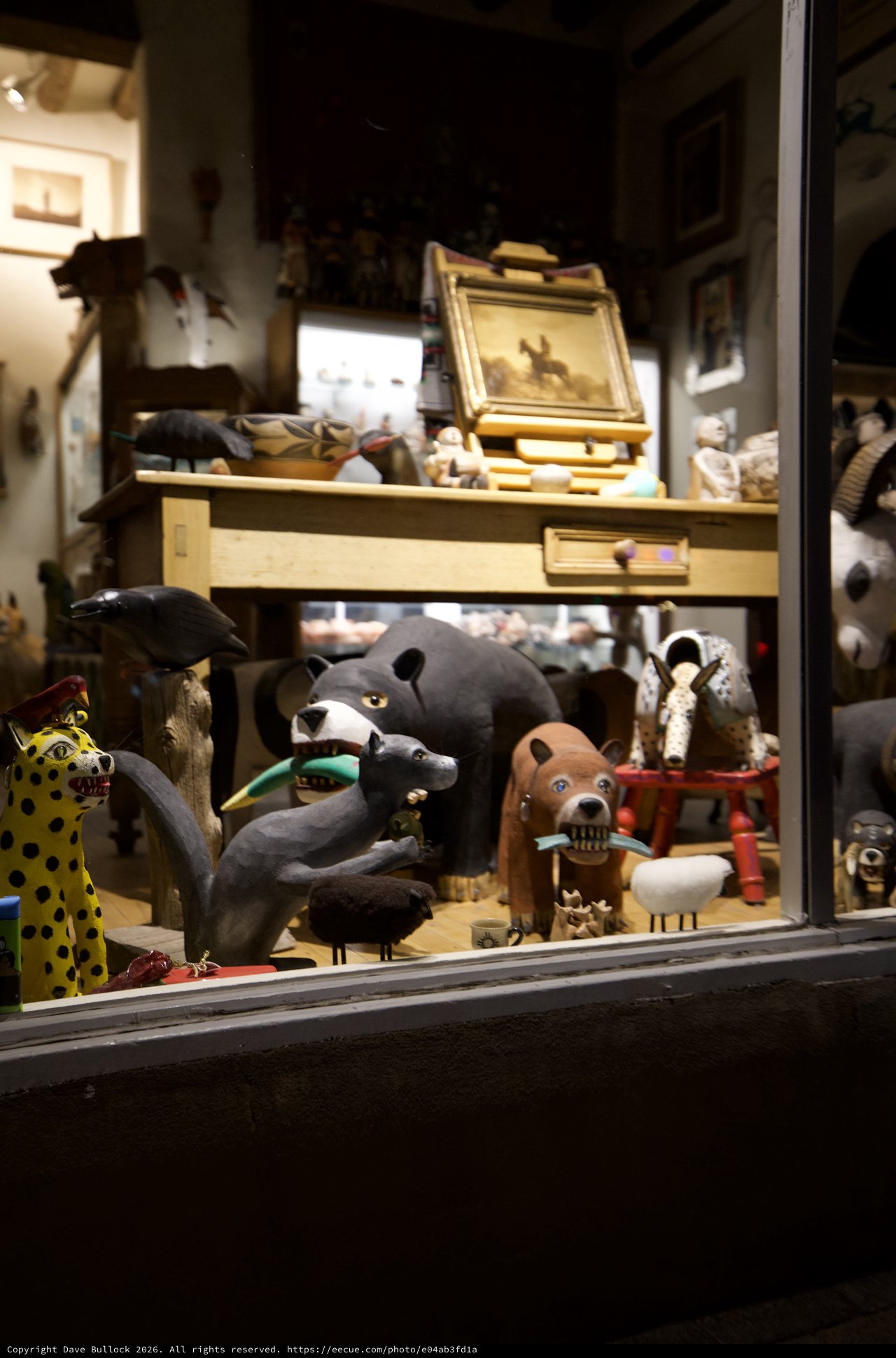Whimsical Window Display of Folk Art Animals
