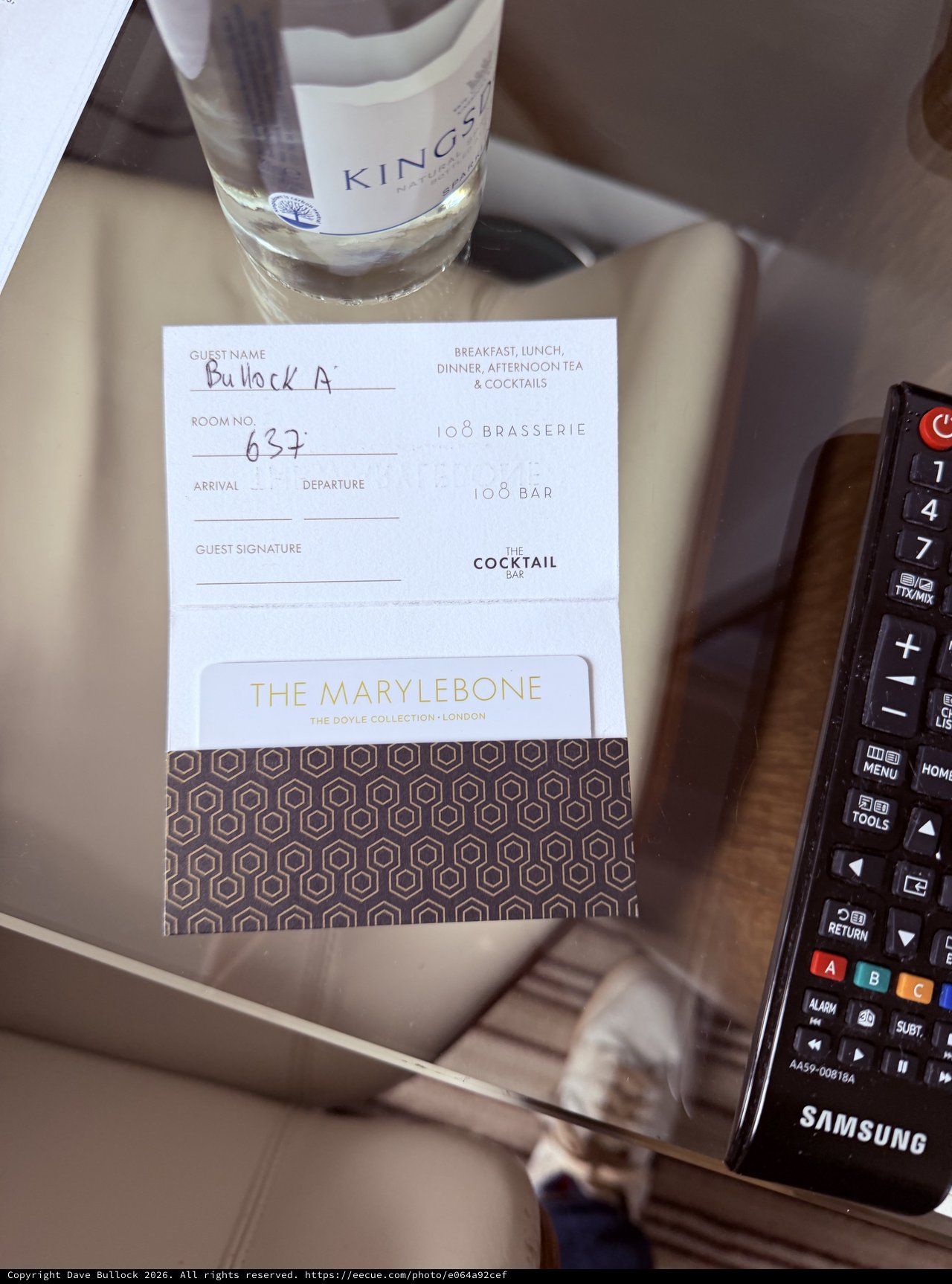 Hotel Guest Card at The Marylebone, London
