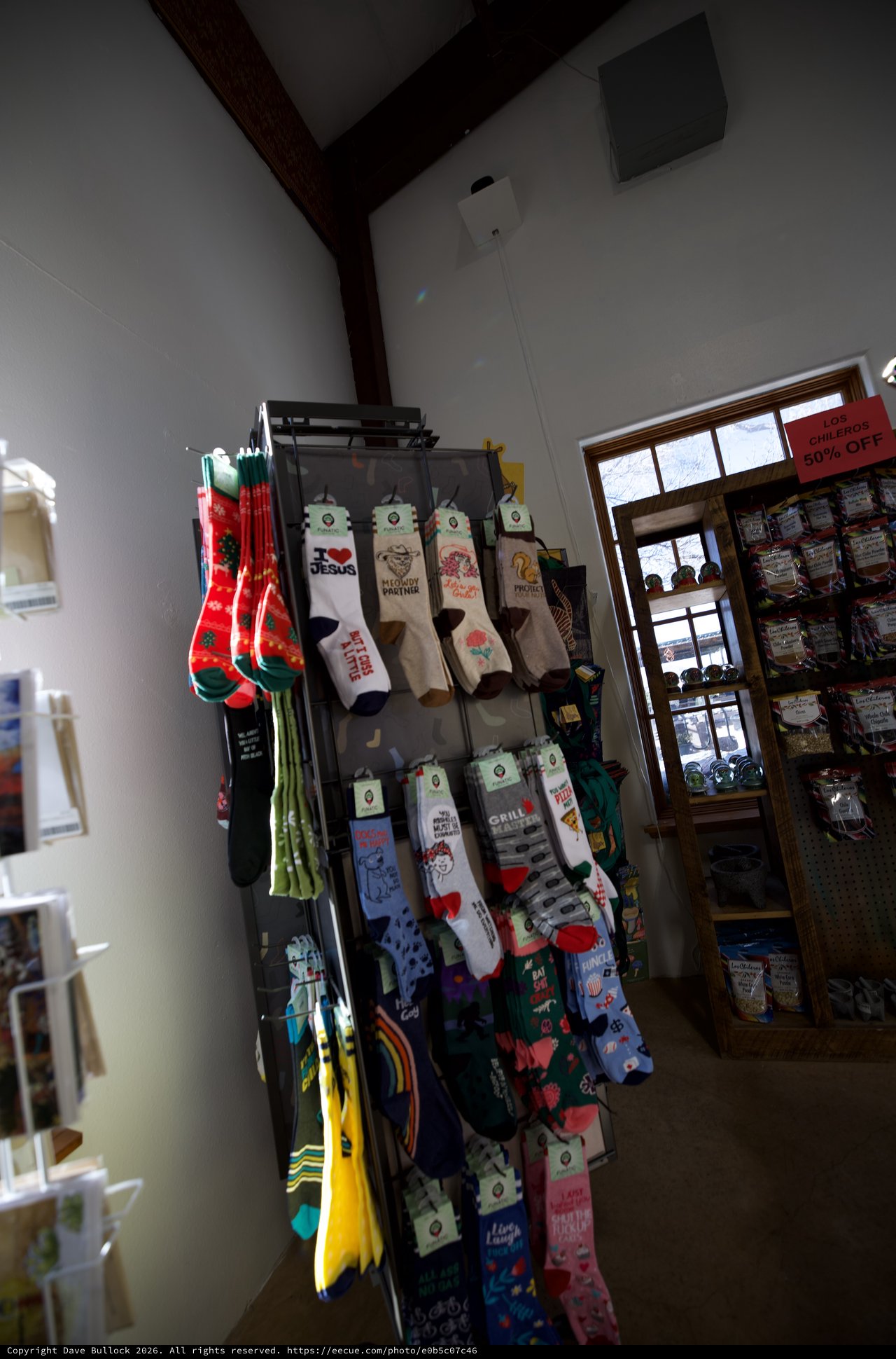 Colorful Novelty Sock Display in Gift Shop
