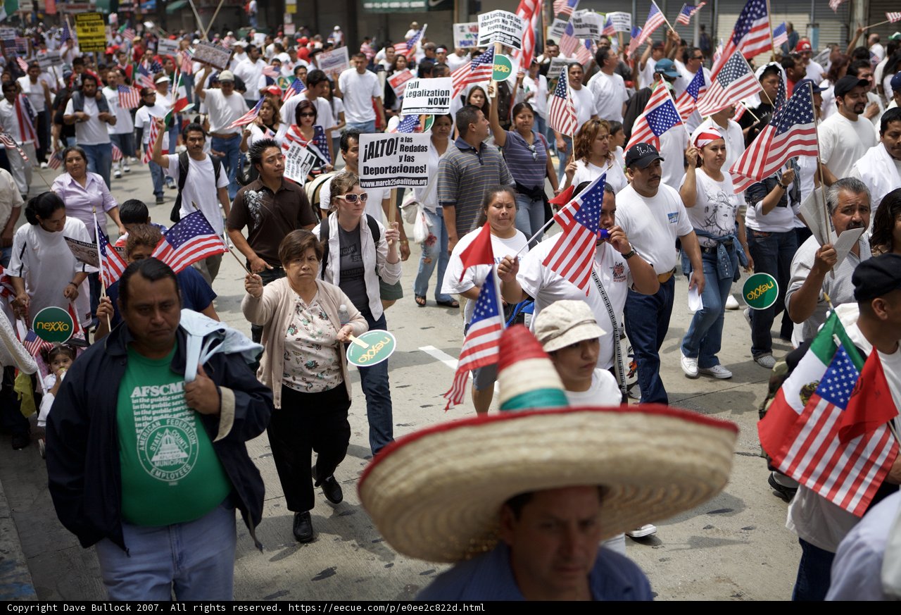 Proud Protesters Marching with American Flags