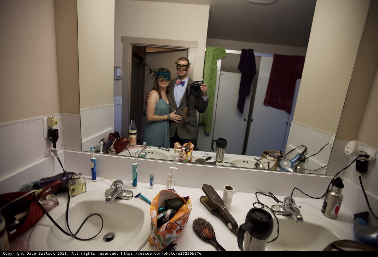 Masked Couple Mirror Selfie Before Masquerade Event