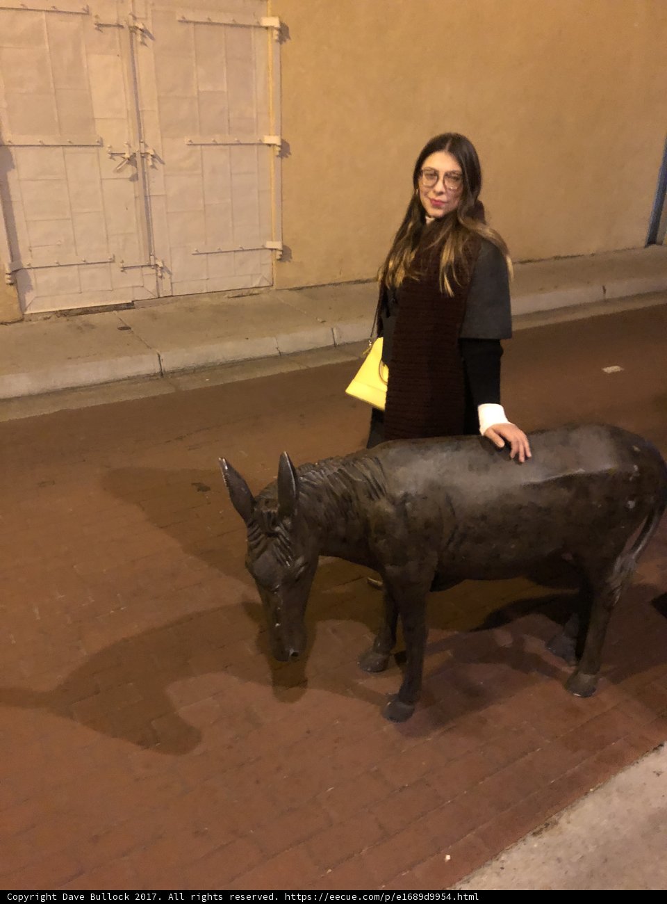 Woman Posing with Donkey Statue