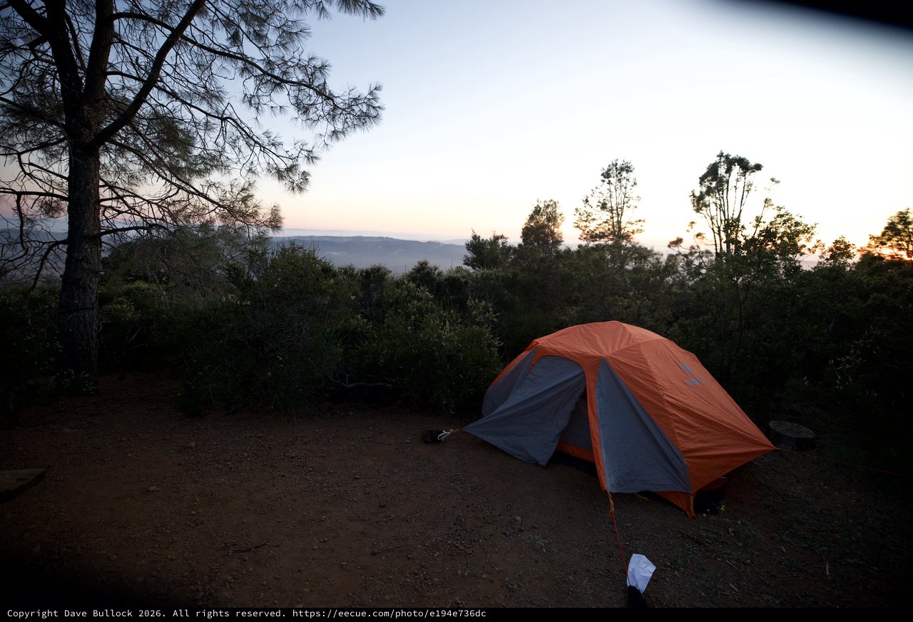 Orange Tent at Dusk on Mount Diablo Summit