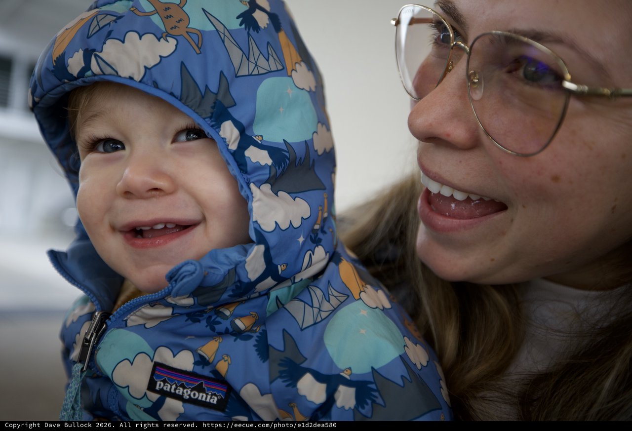 Joyful Winter Moment: Mother and Child in Patagonia Gear