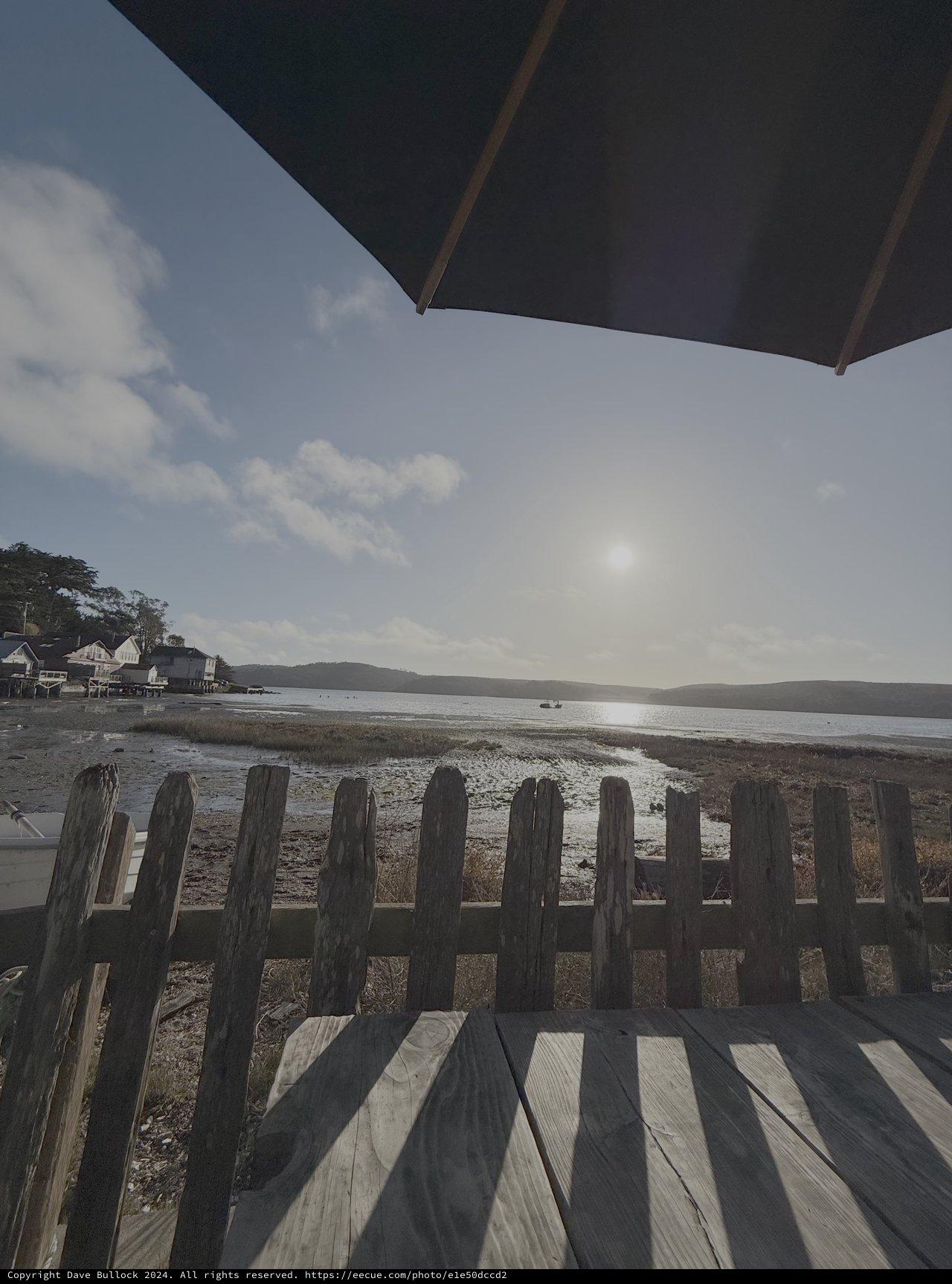 Coastal View Through Weathered Wooden Fence