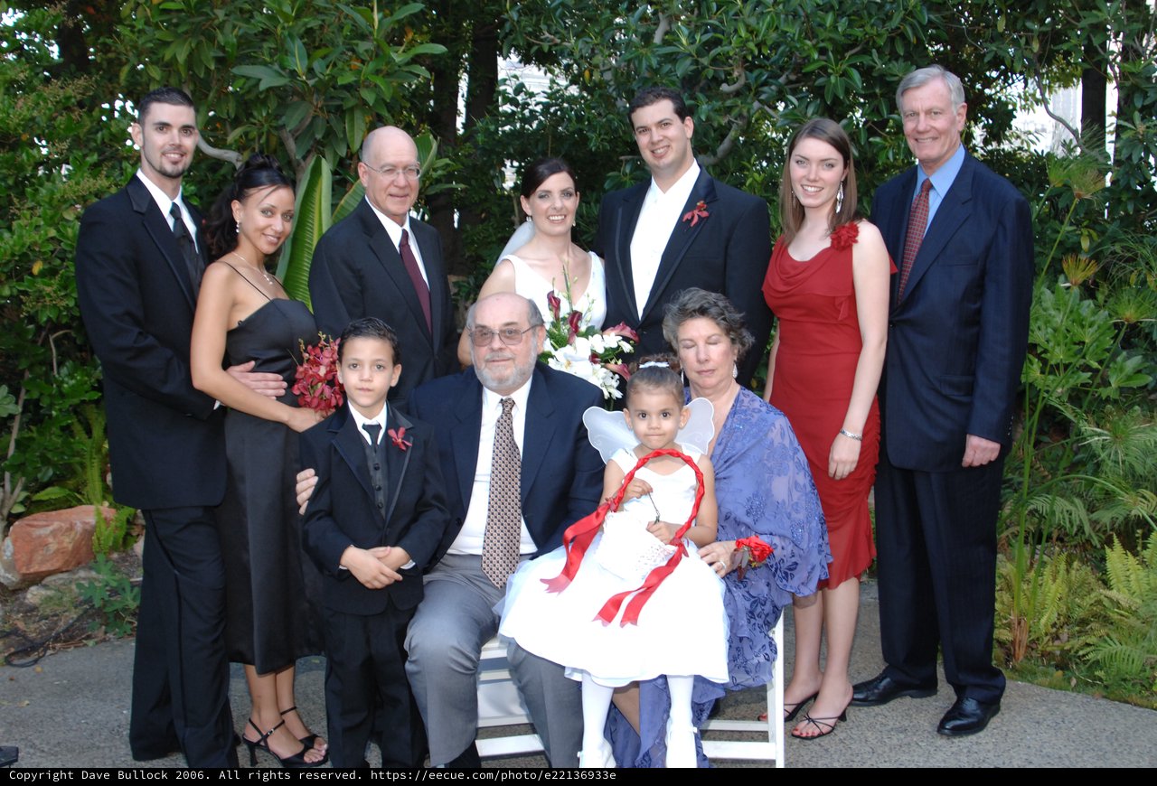 Family Wedding Portrait in Lush Garden Setting