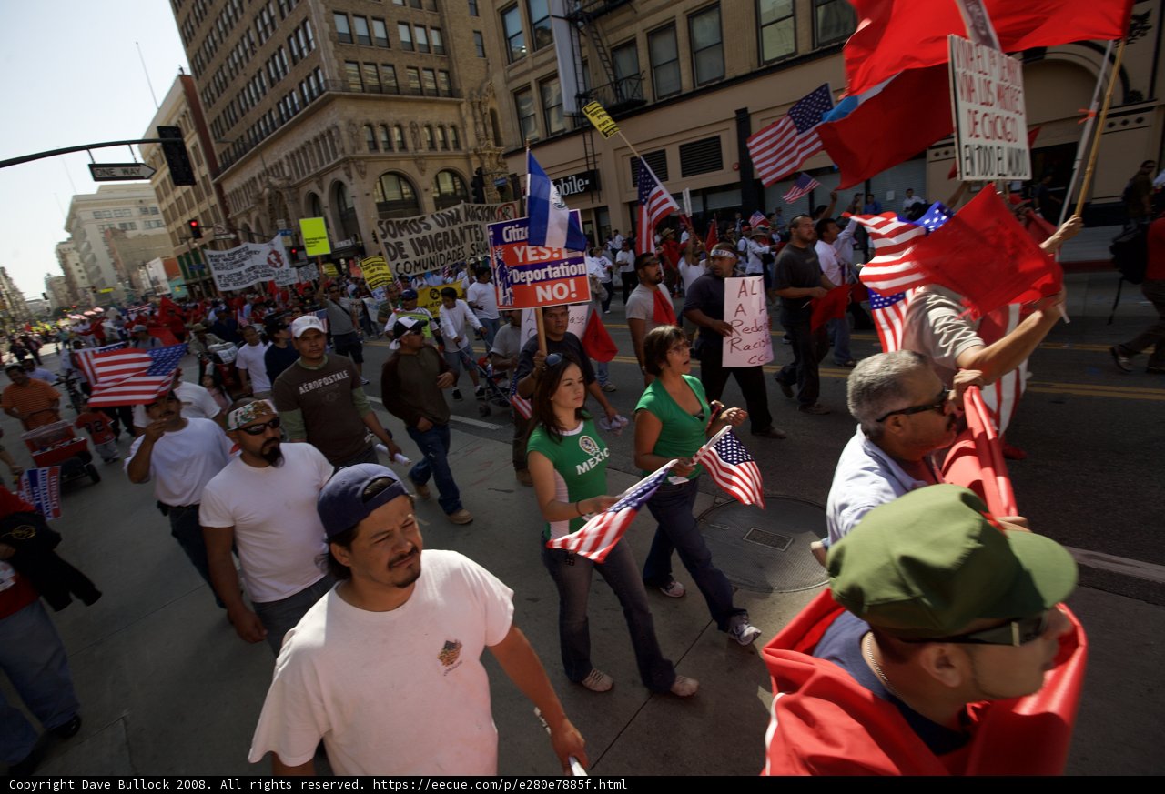Mayday Rally Marchers with Flags