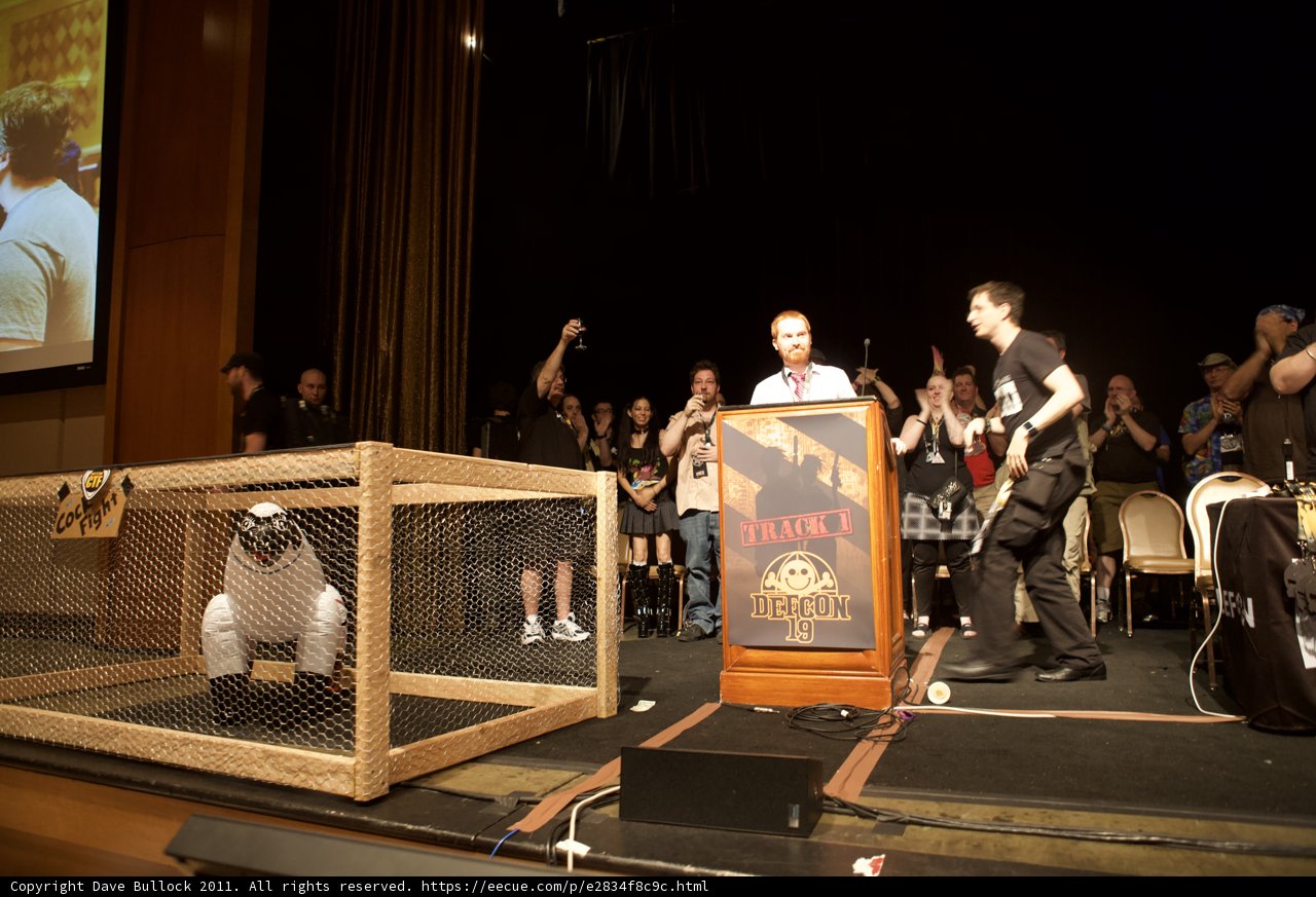 Man and Penguin at the Podium