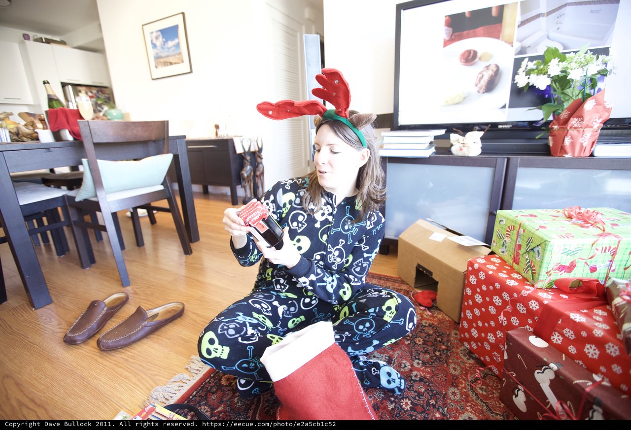 Joyful Christmas Morning in Skull Pajamas