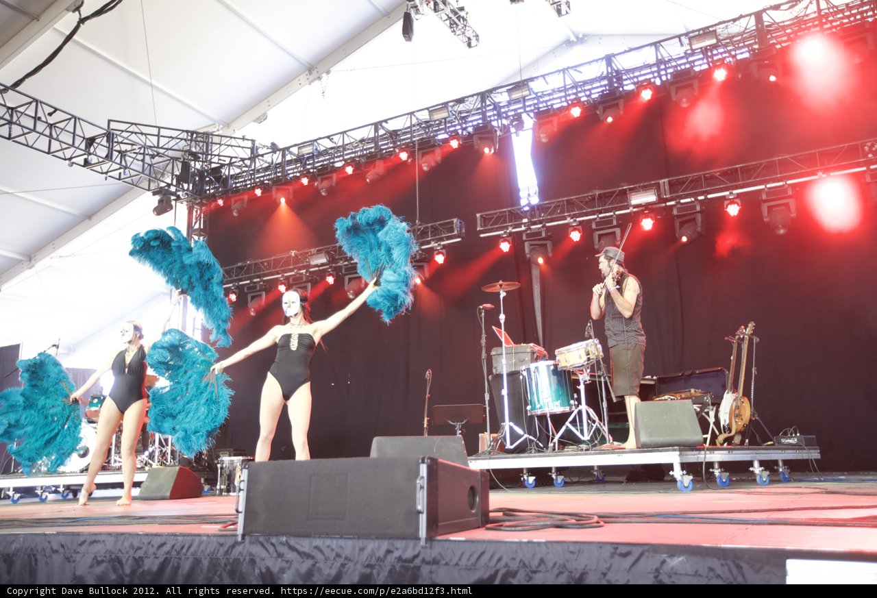 Blue Feathered Dancers on Stage