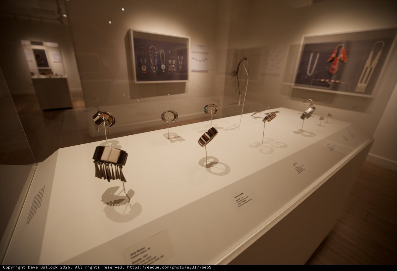 Contemporary Native American Jewelry Display in Museum Gallery