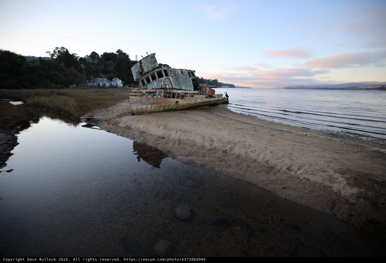 Abandoned Shipwreck on Drakes Beach at Twilight