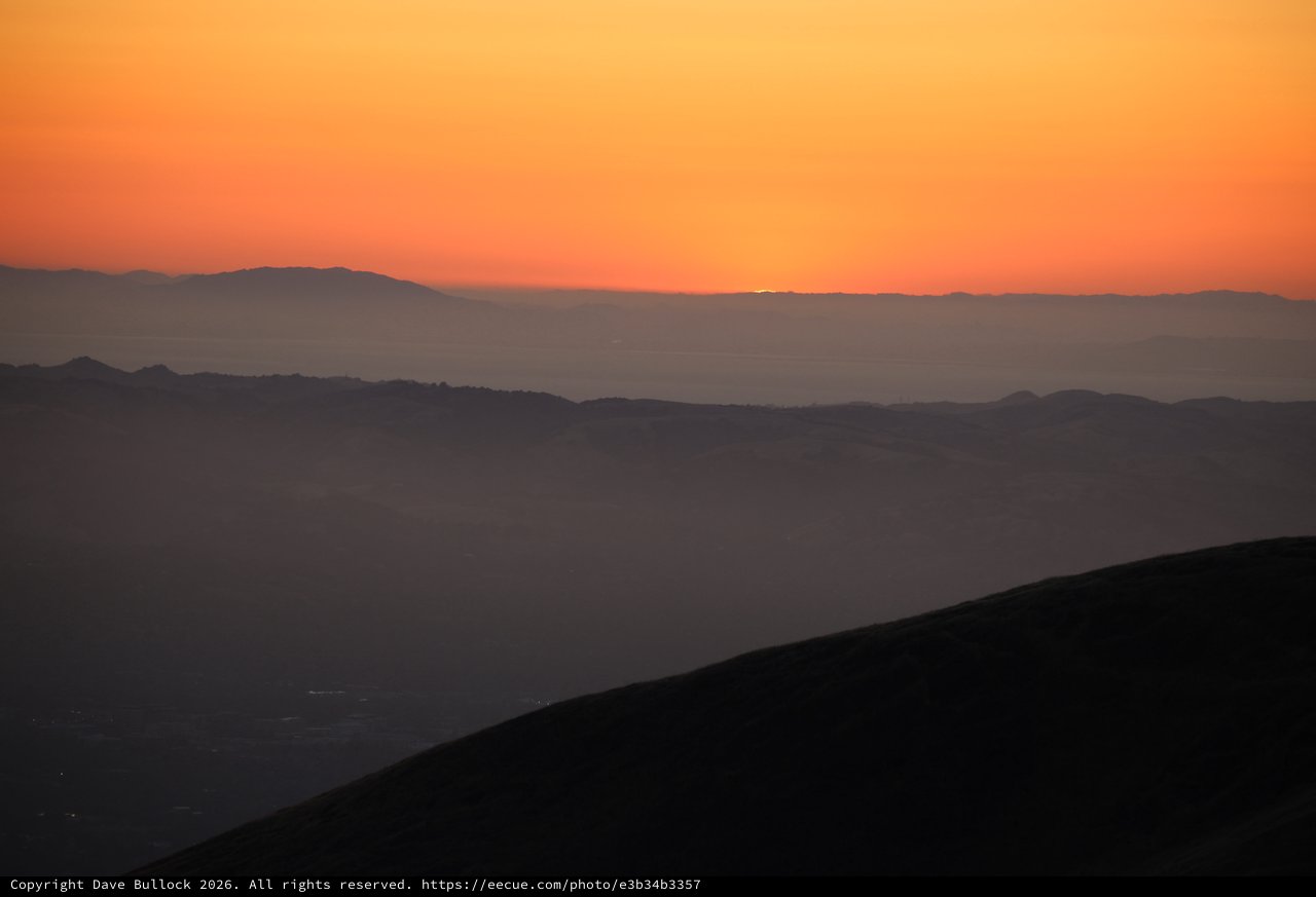 Layered Dusk Silhouettes Over California's Hazy Valleys