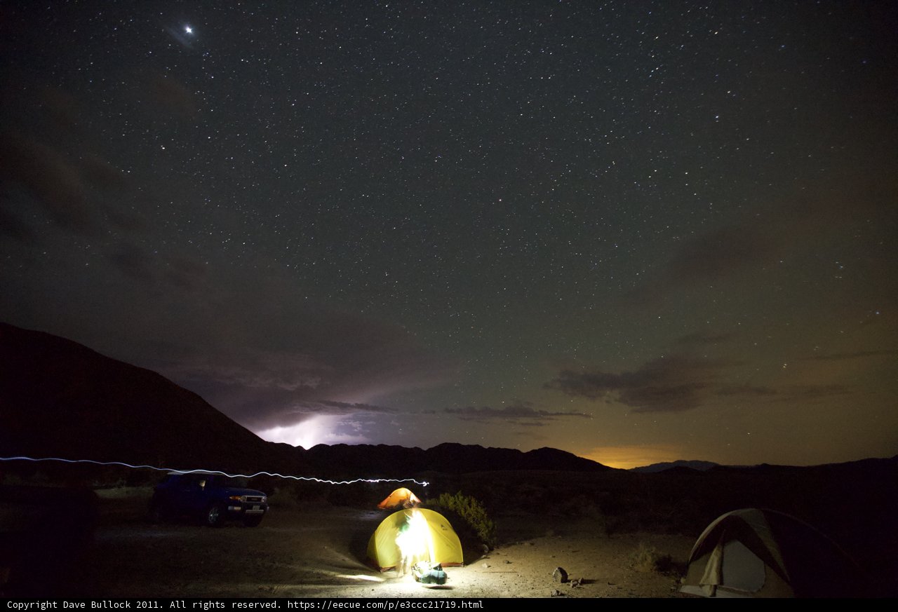 Lightning strikes at Night Sky Desert Camp