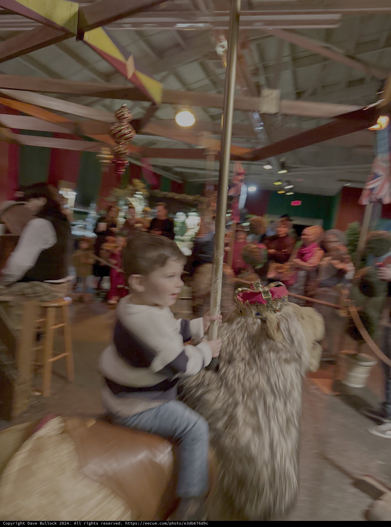 Child Riding Carousel Llama in Motion Blur