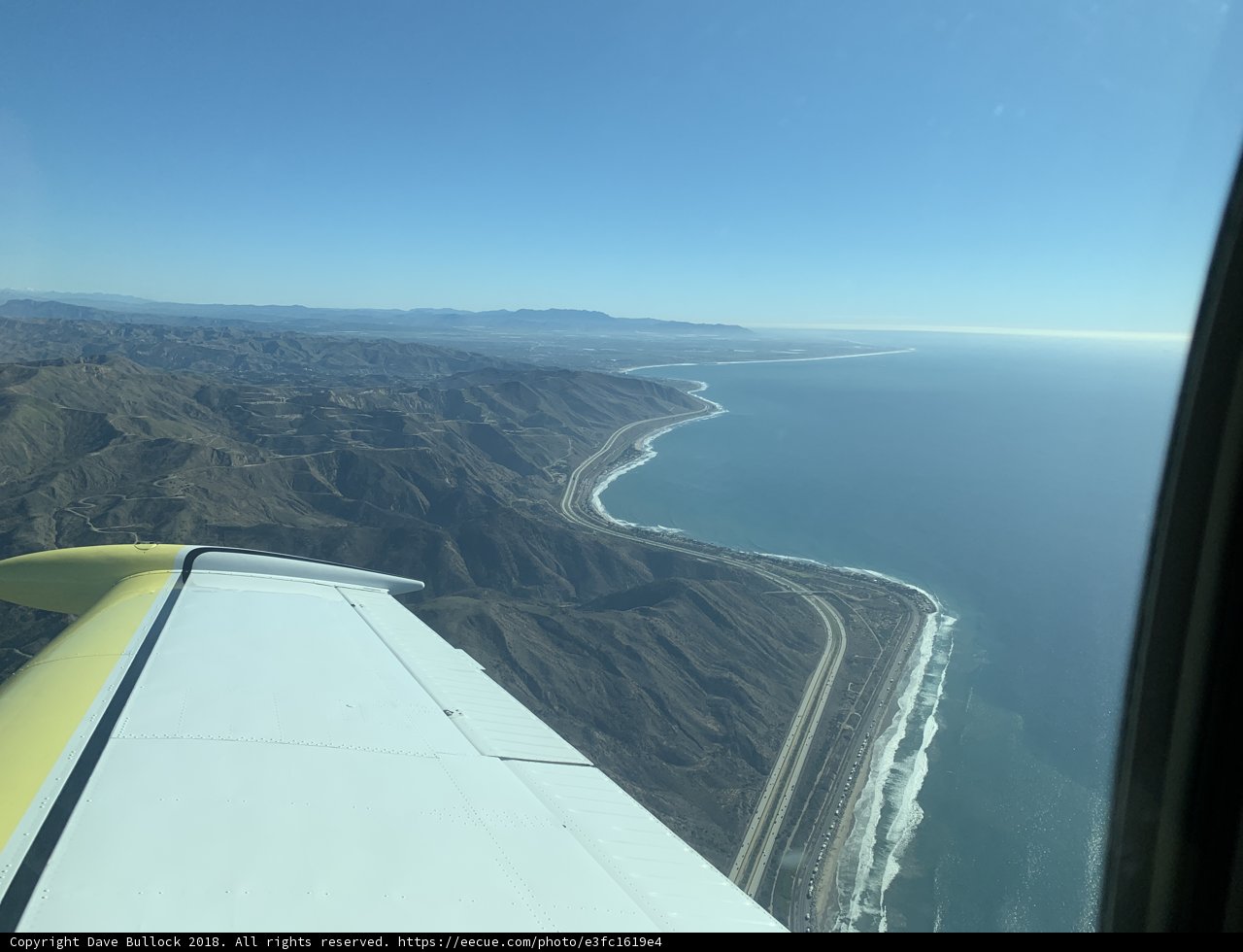 Aerial view of the coast and mountains